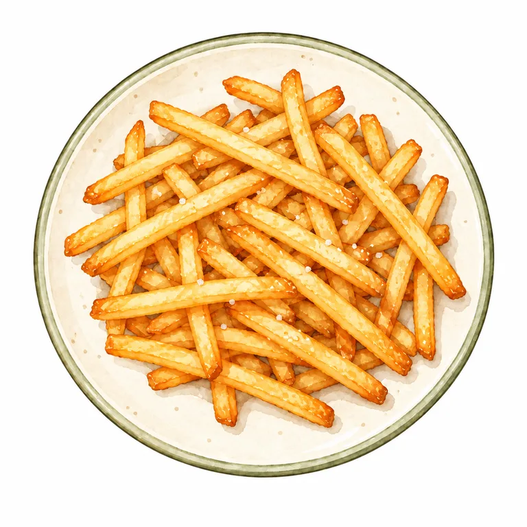 焼いた細切りの冷凍ポテトを盛り付けたイラスト